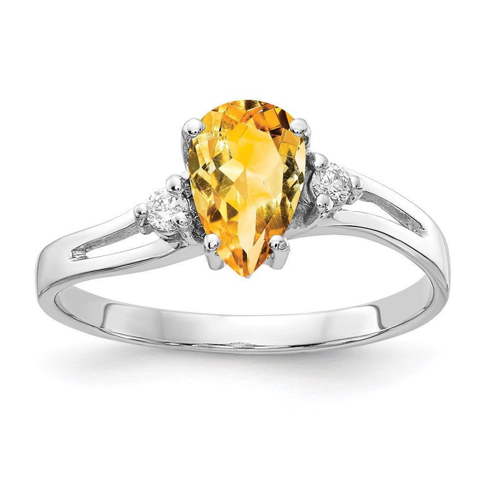 14K Weißgold 7x5mm Tropfen Citrin Vs Diamant Ring