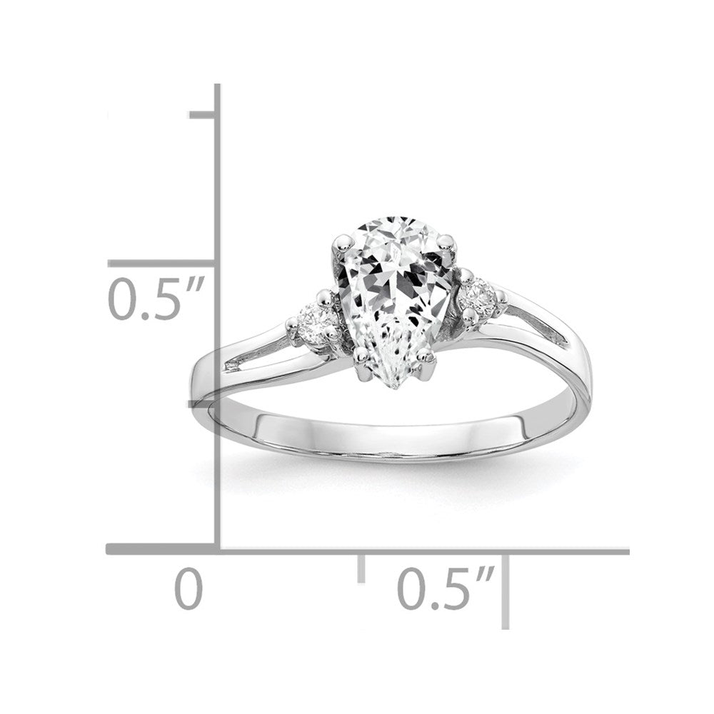 14K Weißgold 7x5mm Tropfen Zirkonia Aaa Diamant Ring