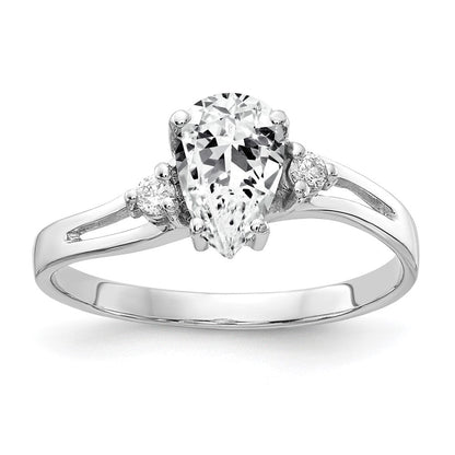 14K Weißgold 7x5mm Tropfen Zirkonia Aa Diamant Ring