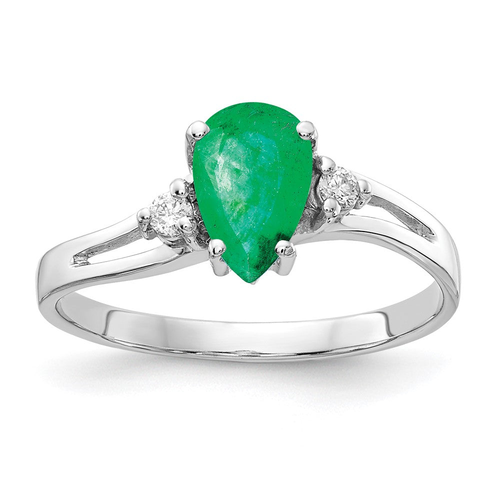 14K Weißgold 7x5mm Tropfen Smaragd Aaa Diamant Ring