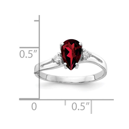 14K Weißgold 7x5mm Tropfen Granat A Echt Diamant Ring