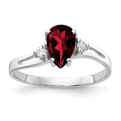14K Weißgold 7x5mm Tropfen Granat A Echt Diamant Ring