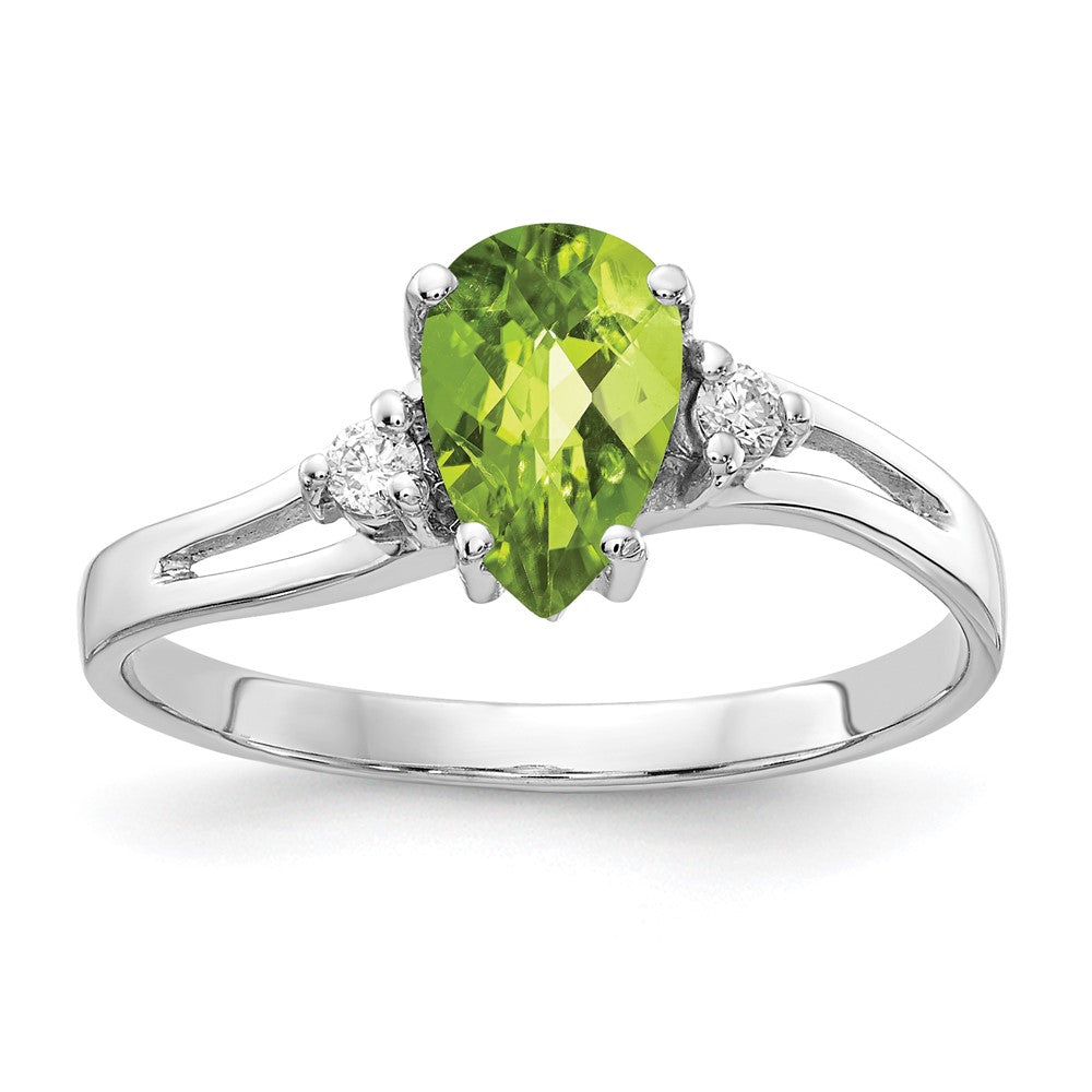 14K Weißgold 7x5mm Tropfen Peridot Karo Vs Diamant Ring