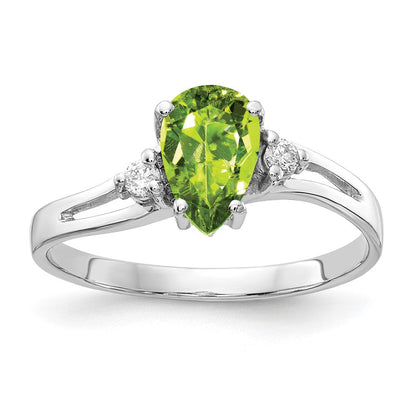 14K Weißgold 7x5mm Tropfen Peridot Aaa Diamant Ring