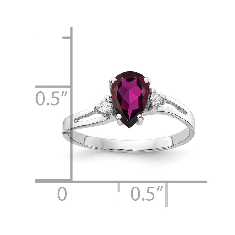 14K Weißgold 7x5mm Tropfen Rhodolith Granat A Diamant Ring