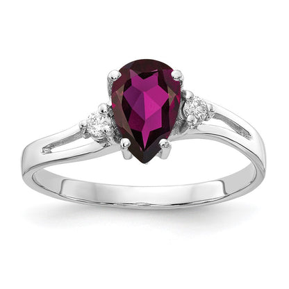 14K Weißgold 7x5mm Tropfen Rhodolith Granat Aaa Diamant Ring