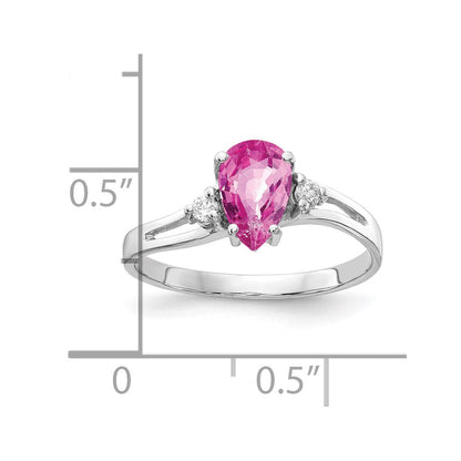 14K Weißgold 7x5mm Tropfen Rosa Saphir Aa Diamant Ring