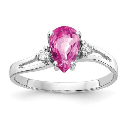 14K Weißgold 7x5mm Tropfen Rosa Saphir Vs Diamant Ring