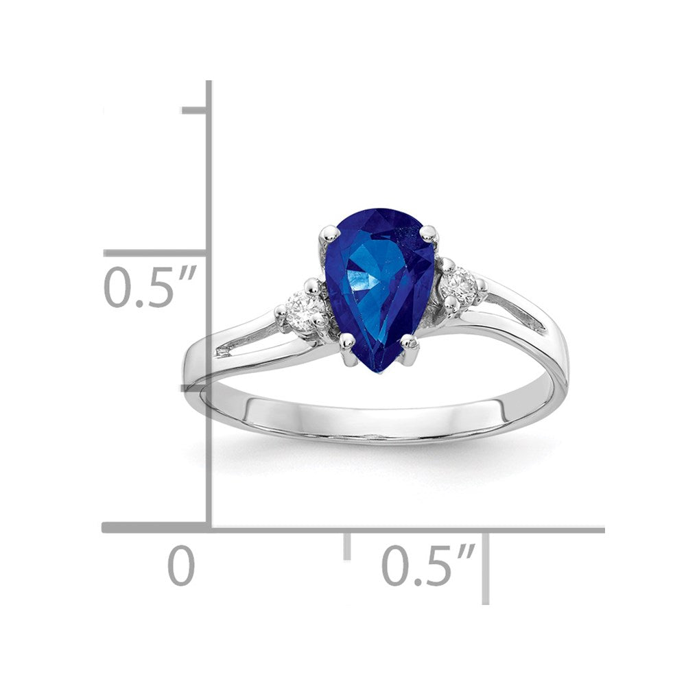14K Weißgold 7x5mm Tropfen Saphir Vs Diamant Ring