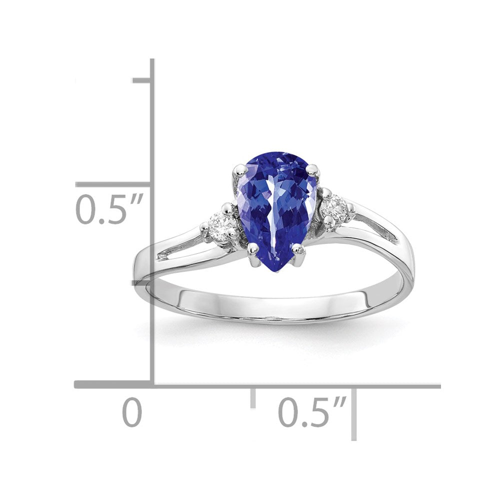 14K Weißgold 7x5mm Tropfen Tansanit Aaa Diamant Ring