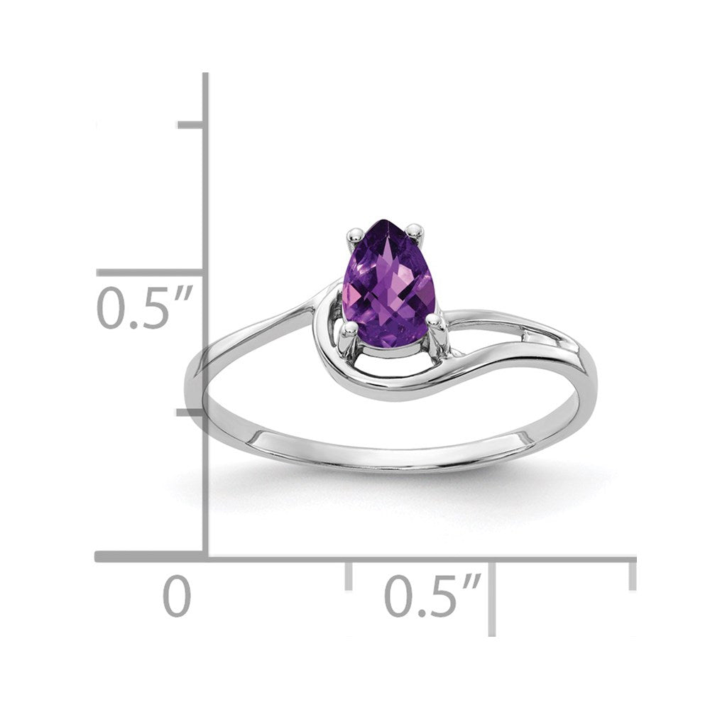 14K Weißgold Ring mit birnenförmigem Amethyst im Schachbrettschliff, 6x4 mm