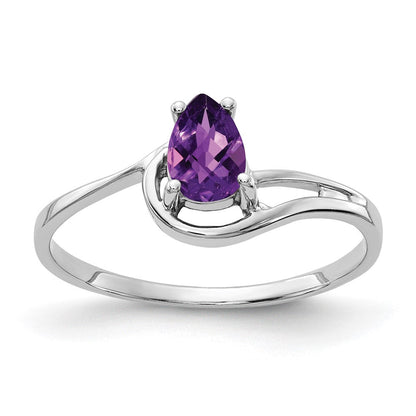 14K Weißgold Ring mit birnenförmigem Amethyst im Schachbrettschliff, 6x4 mm