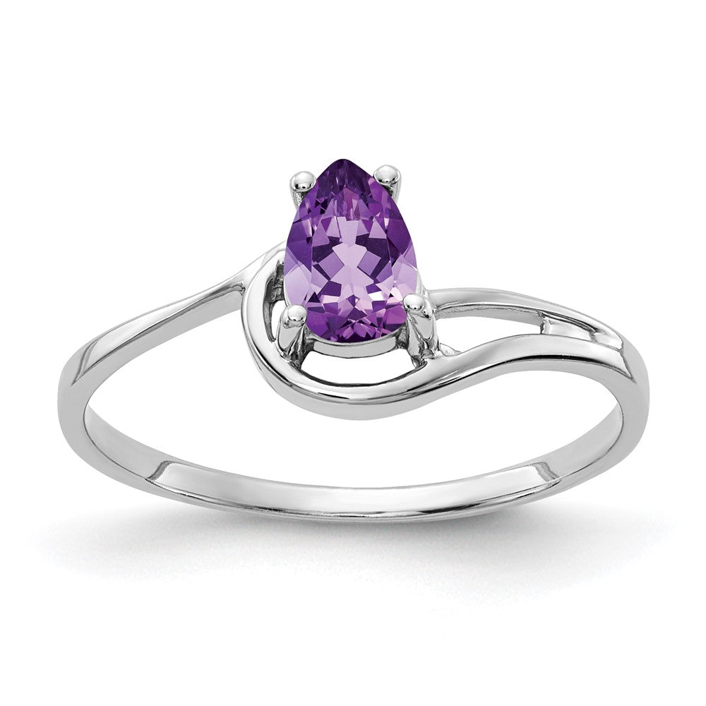 14K Weißgold Ring mit birnenförmigem 6x4mm Amethyst