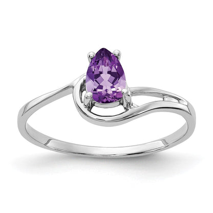 14K Weißgold Ring mit birnenförmigem 6x4mm Amethyst