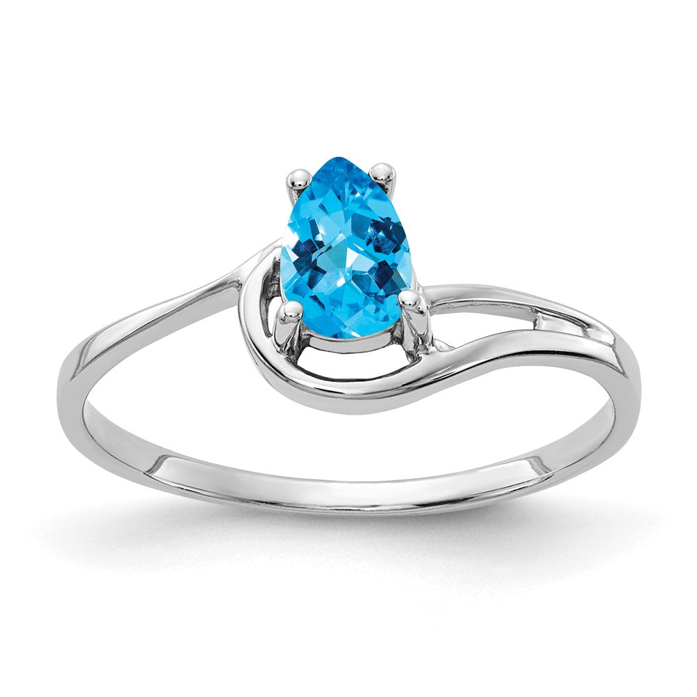 14K Weißgold Ring mit birnenförmigem Blautopas im Schachbrettschliff, 6x4 mm