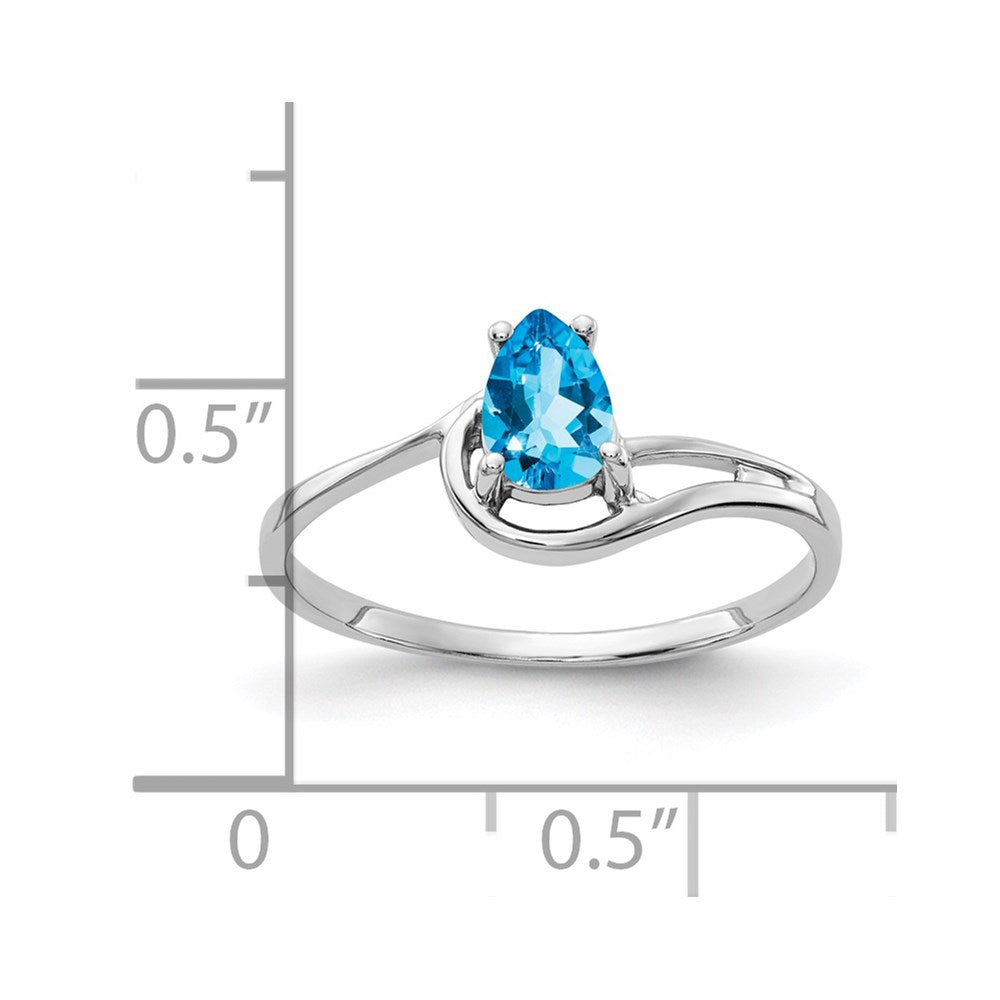 14K Weißgold Ring mit 6x4 mm Blautopas im Birnenschliff