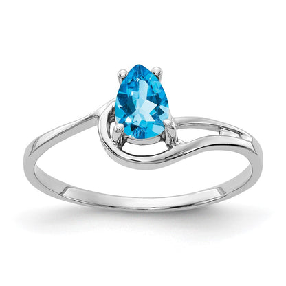 14K Weißgold Ring mit 6x4 mm Blautopas im Birnenschliff