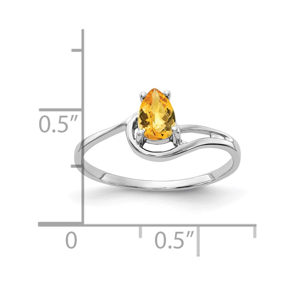14K Weißgold Ring mit 6x4mm birnenförmigem Citrin im Schachbrettschliff