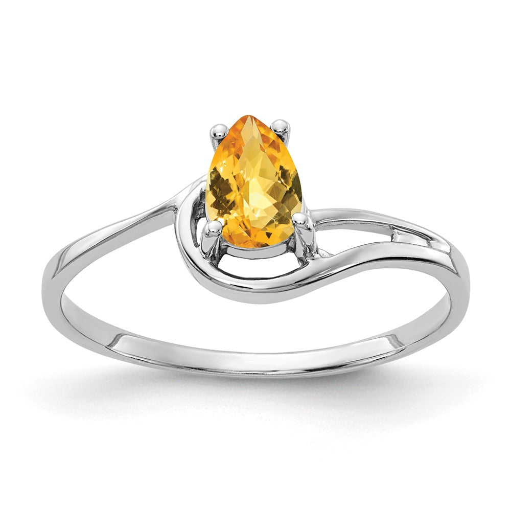 14K Weißgold Ring mit 6x4mm birnenförmigem Citrin im Schachbrettschliff