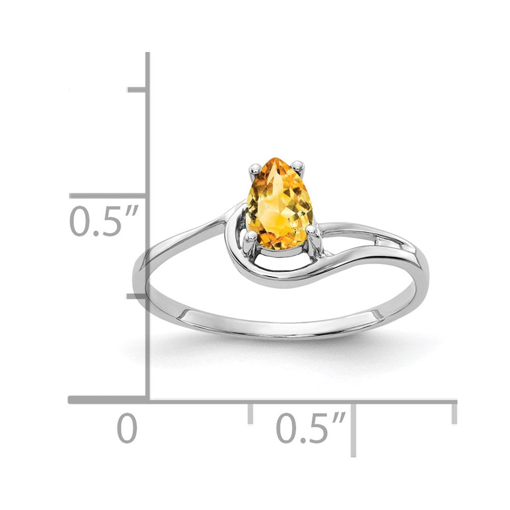 14K Weißgold Ring mit Citrin im Birnenschliff, 6x4 mm