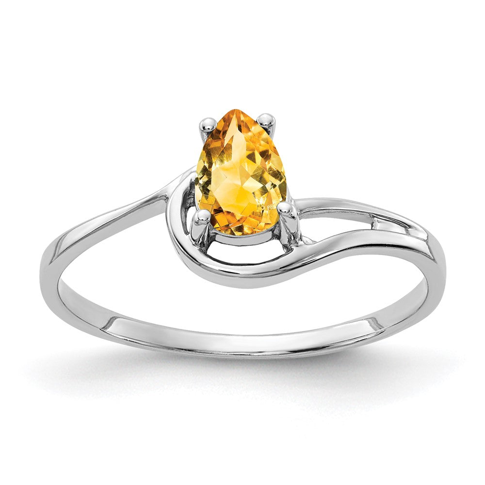 14K Weißgold Ring mit Citrin im Birnenschliff, 6x4 mm