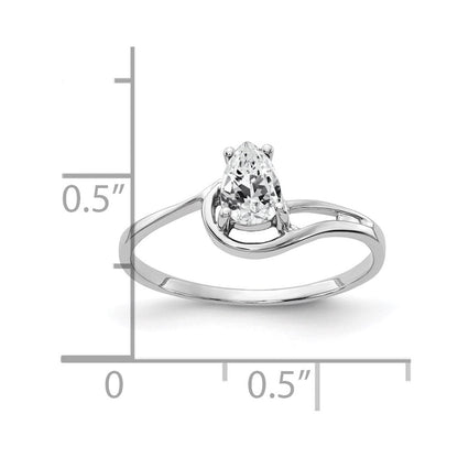 14K Weißgold Ring mit 6x4mm Zirkonia im Tropfenschliff