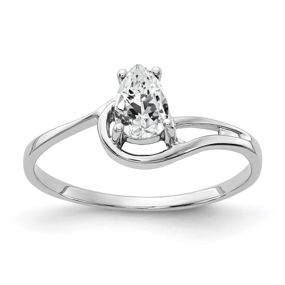 14K Weißgold Ring mit 6x4mm Zirkonia im Tropfenschliff