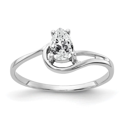 14K Weißgold Ring mit 6x4mm Zirkonia im Tropfenschliff