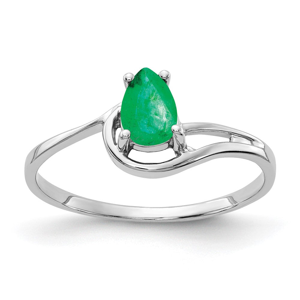14K Weißgold Ring mit 6x4mm birnenförmigem Smaragd