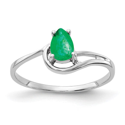 14K Weißgold Ring mit 6x4mm birnenförmigem Smaragd