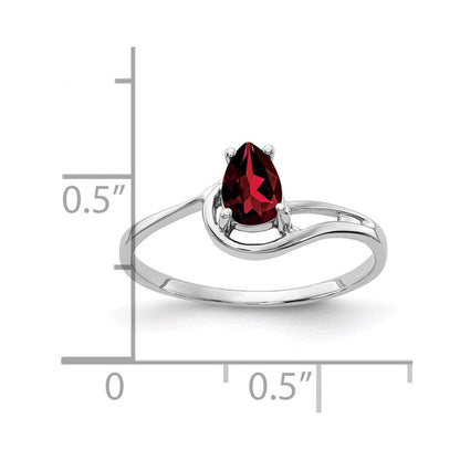 14K Weißgold Ring mit birnenförmigem Granat, 6x4 mm