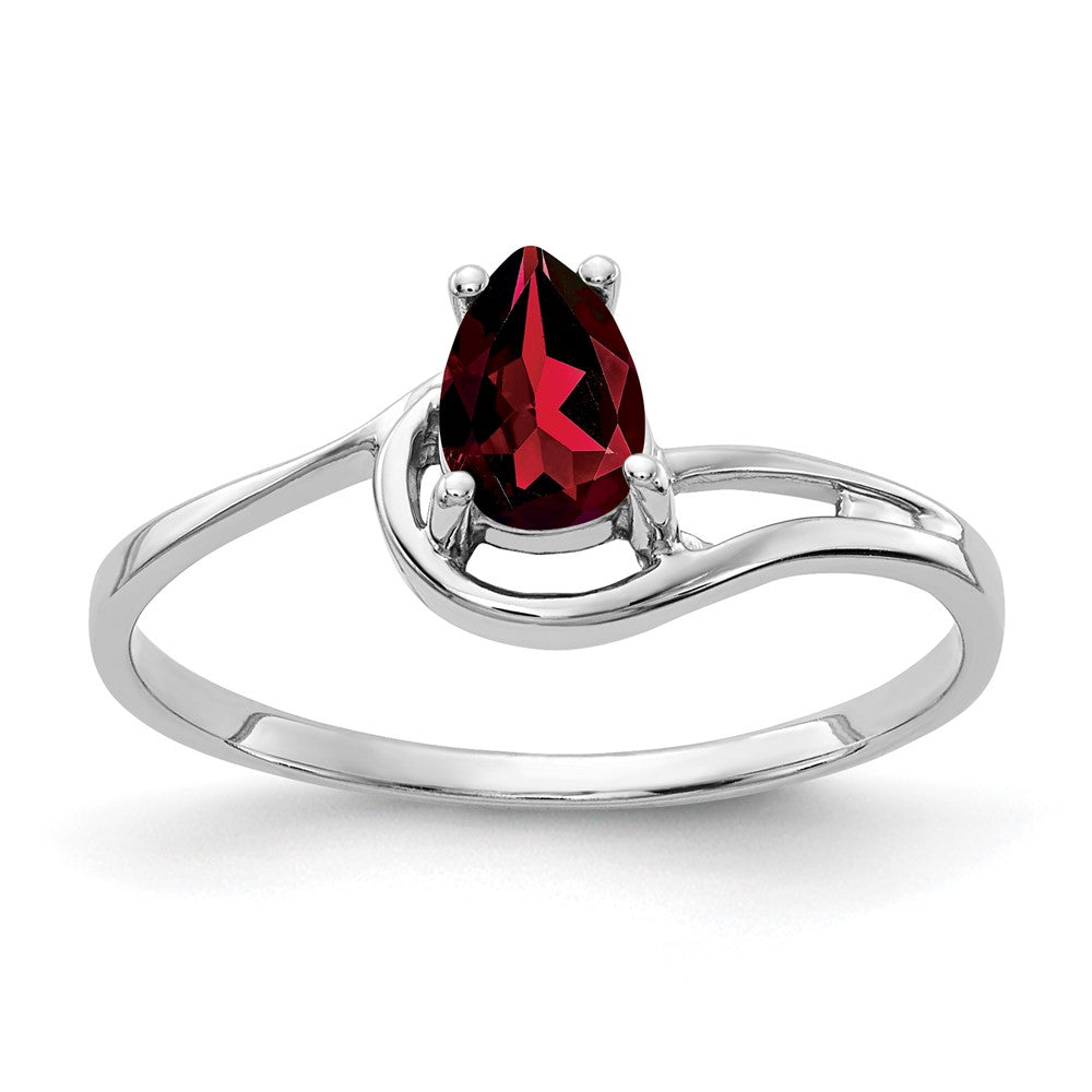14K Weißgold Ring mit birnenförmigem Granat, 6x4 mm