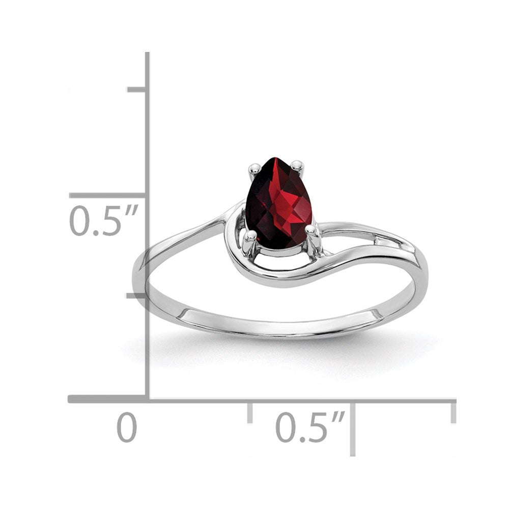 14K Weißgold Ring mit birnenförmigem Karo-Facettenschliff-Granat 6x4 mm
