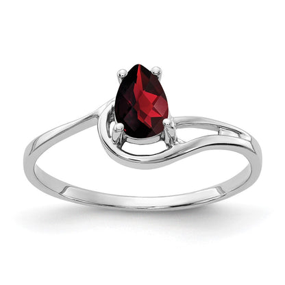 14K Weißgold Ring mit birnenförmigem Karo-Facettenschliff-Granat 6x4 mm