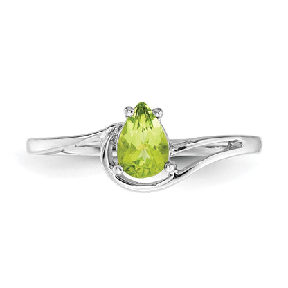 14K Weißgold Ring mit birnenförmigem Peridot 6x4 mm