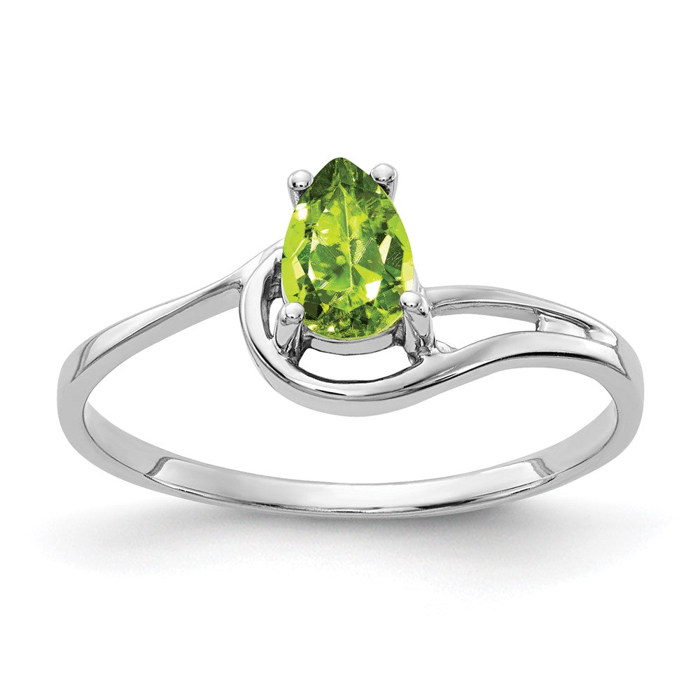 14K Weißgold Ring mit birnenförmigem Peridot 6x4 mm