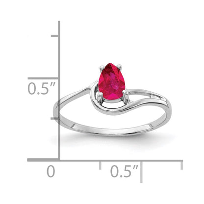 14K Weißgold Ring mit 6x4mm Rubin im Tropfenschliff