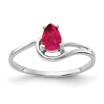 14K Weißgold Ring mit 6x4mm Rubin im Tropfenschliff