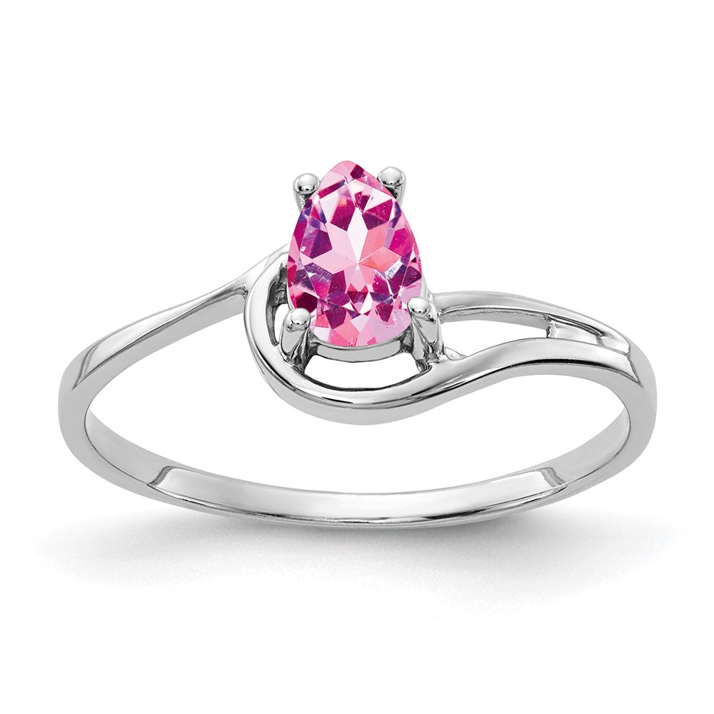14K Weißgold Ring mit 6x4mm birnenförmigem rosa Saphir