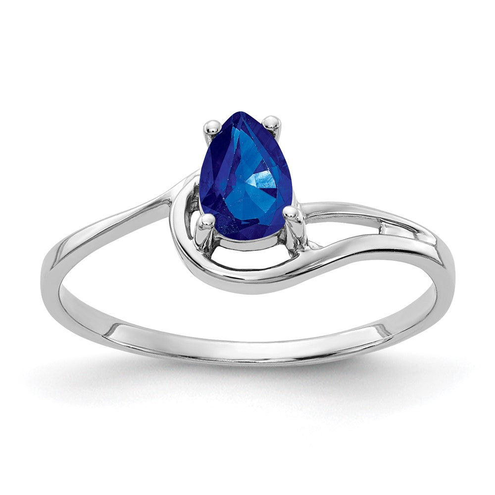 14K Weißgold Ring mit birnenförmigem Saphir 6x4mm