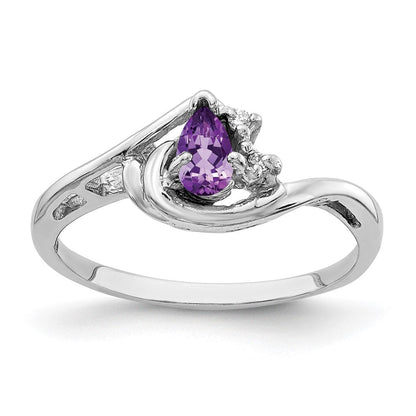 14K Weißgold 5x3mm Tropfen Amethyst A Echt Diamant Ring