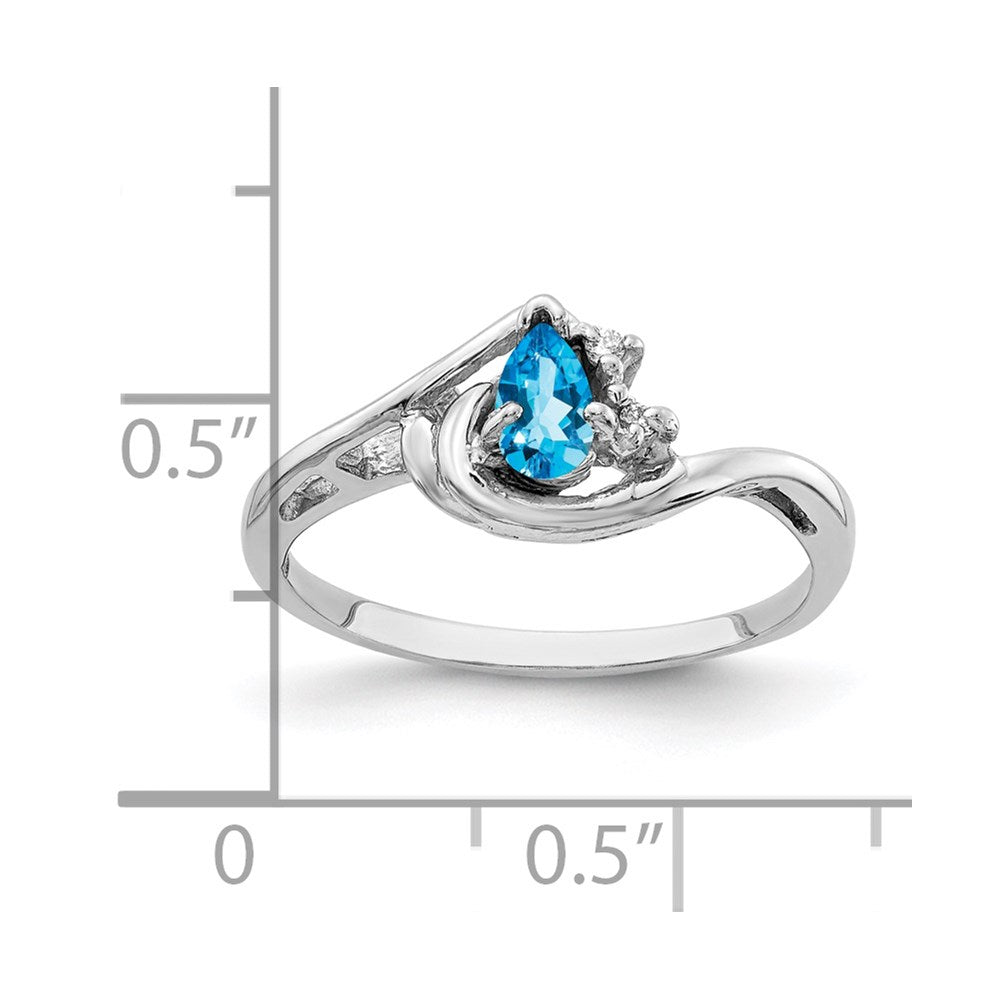 14K Weißgold 5x3mm Tropfen Blautopas A Echt Diamant Ring