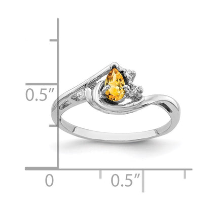 14K Weißgold 5x3mm Tropfen Citrin Aa Diamant Ring