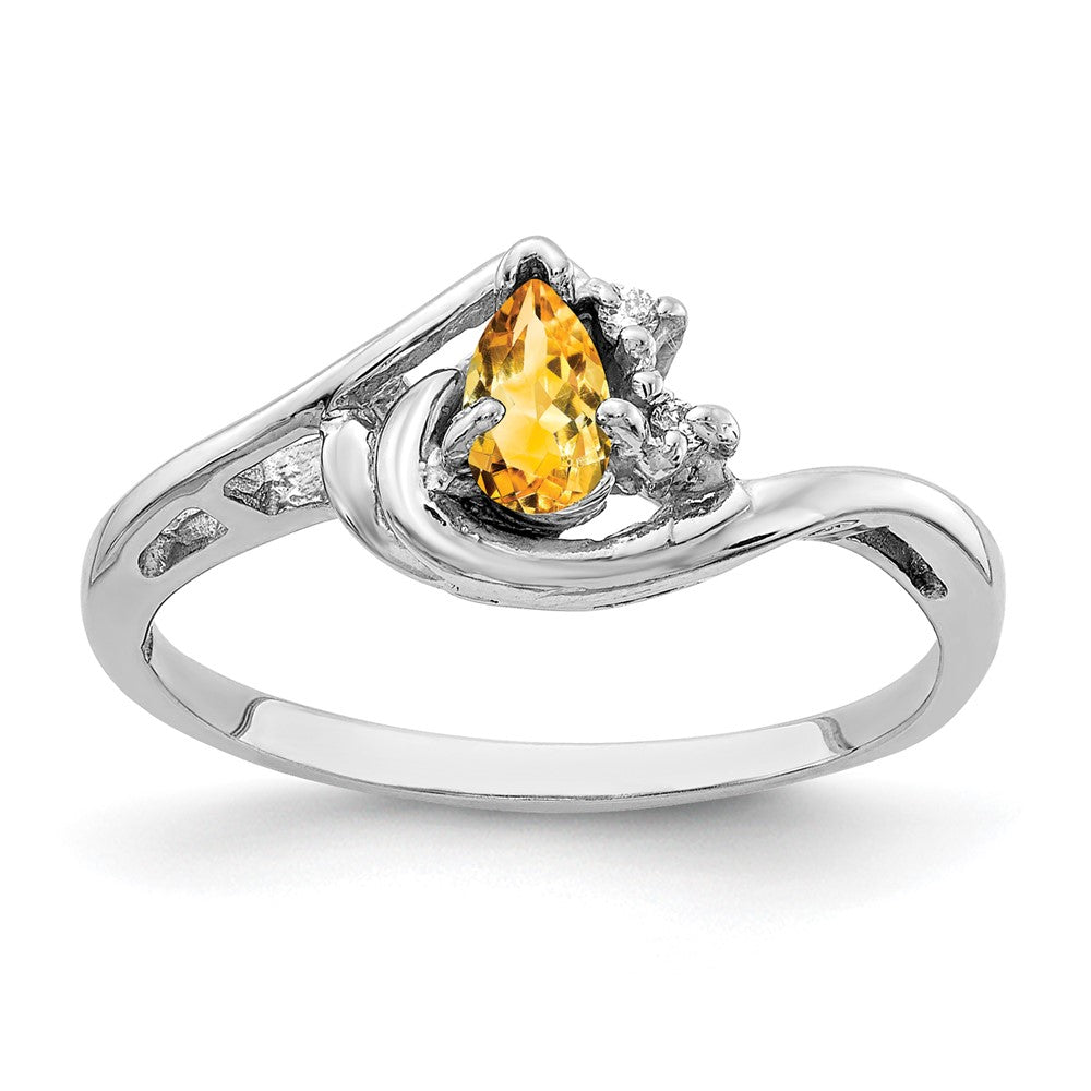 14K Weißgold 5x3mm Tropfen Citrin Aa Diamant Ring