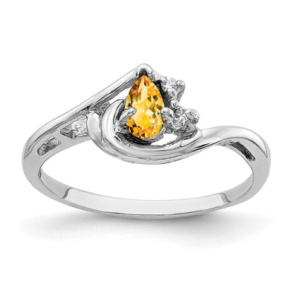 14K Weißgold 5x3mm Tropfen Citrin Aa Diamant Ring