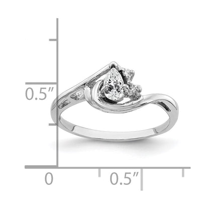 14K Weißgold 5x3mm Tropfen Zirkonia A Echt Diamant Ring