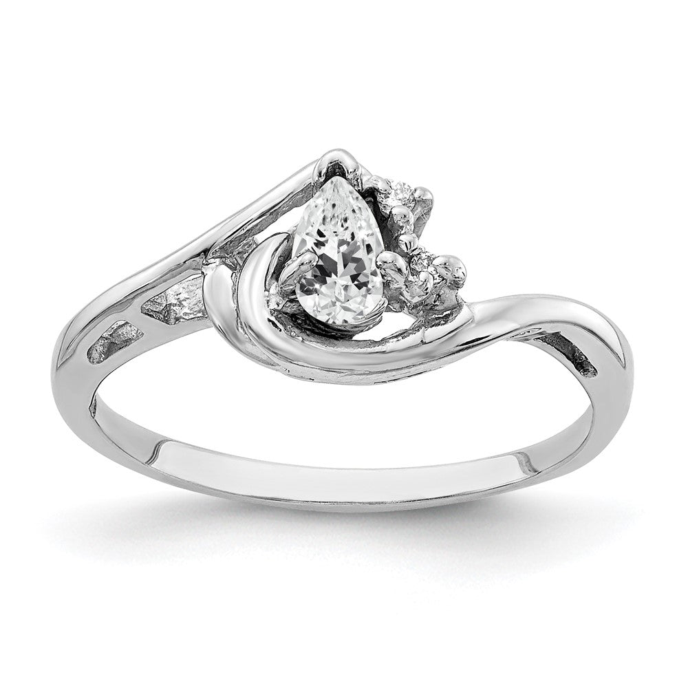 14K Weißgold 5x3mm Tropfen Zirkonia A Echt Diamant Ring
