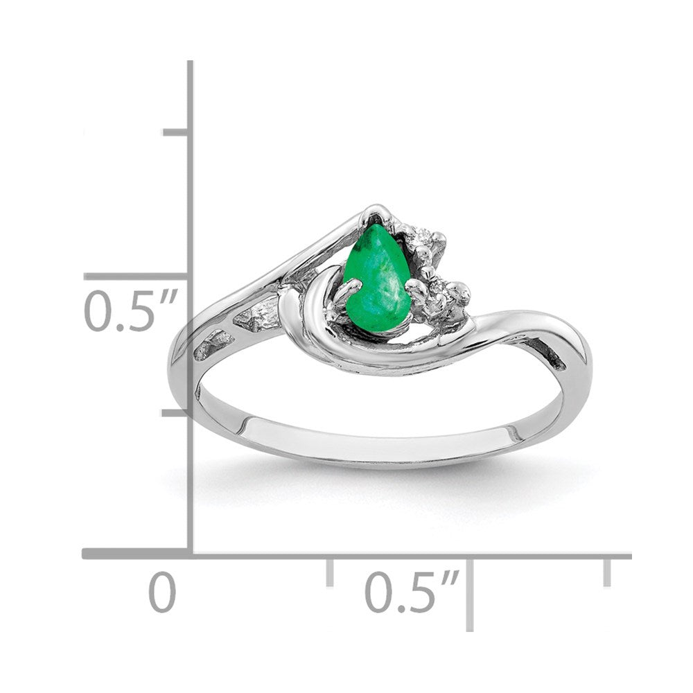 14K Weißgold 5x3mm Tropfen Smaragd A Echt Diamant Ring
