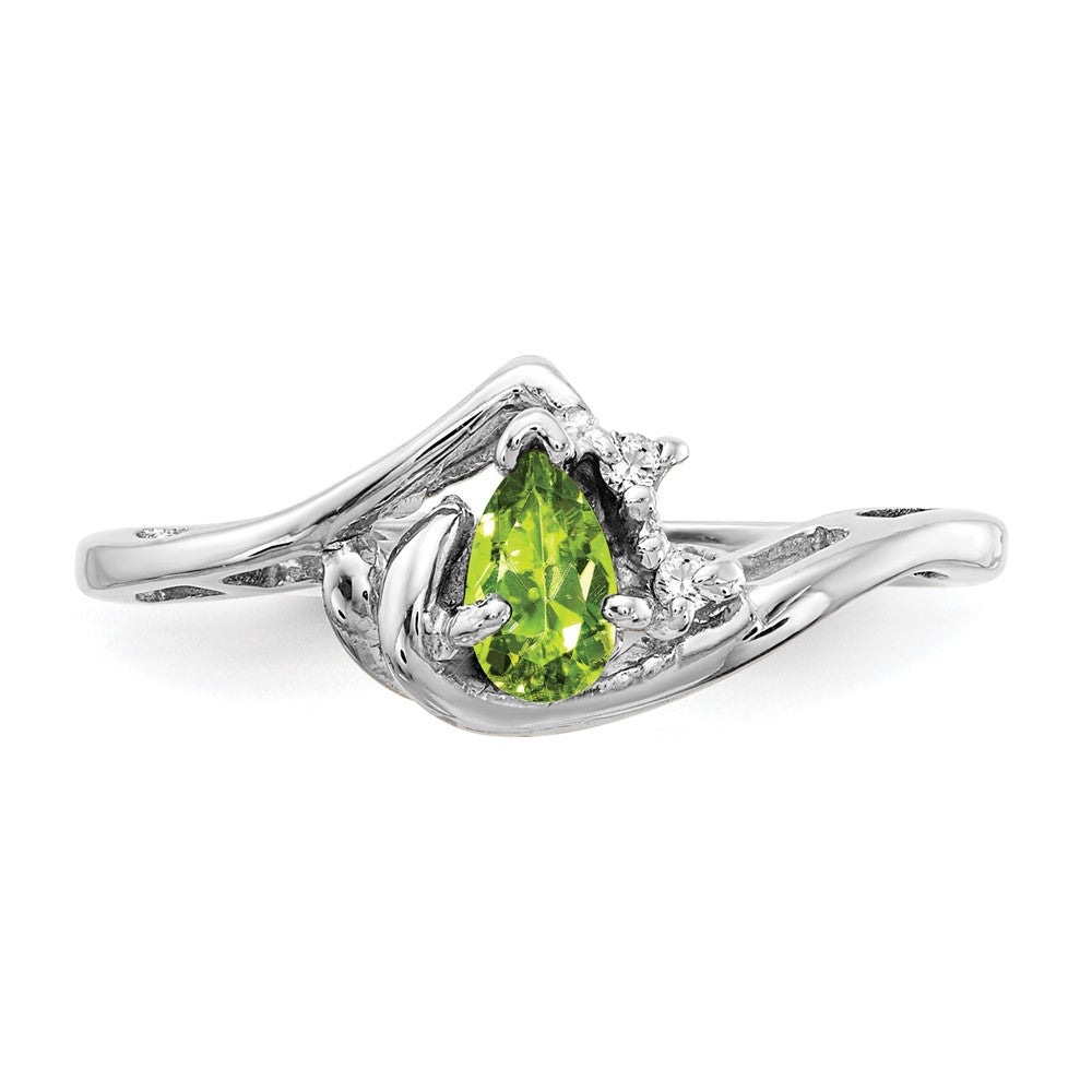 14K Weißgold 5x3mm Tropfen Peridot Vs Diamant Ring