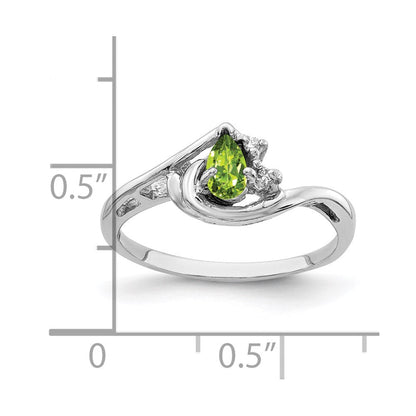 14K Weißgold 5x3mm Tropfen Peridot Aa Diamant Ring